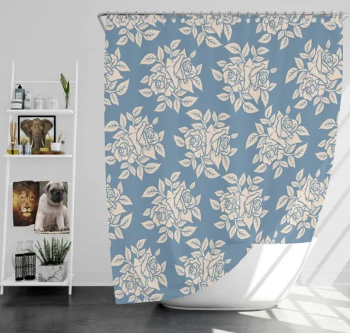 Rose Floral Pattern Moonstone Blue Shower Curtain