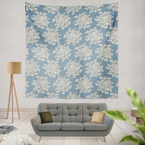 Rose Floral Pattern Moonstone Blue Wall Tapestry