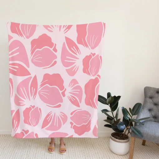 Rose Pink Floral Petals Fleece Blanket