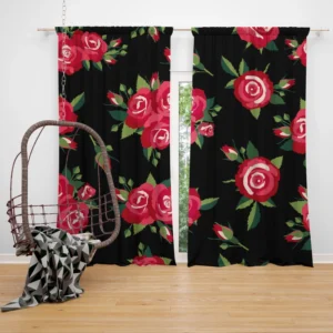 Roses & Rose Buds On Black Curtain