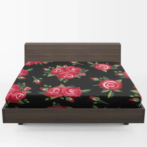 Roses & Rose Buds On Black Fitted Sheet 1