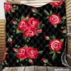 Roses & Rose Buds On Black Quilt Blanket