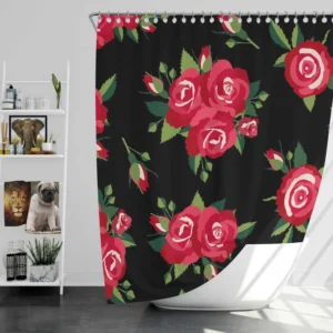 Roses & Rose Buds On Black Shower Curtain