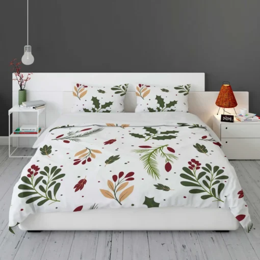 Rowan Berry Holly berry Leaves Pattern Bedding Set 1