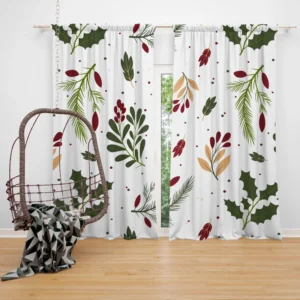 Rowan Berry Holly berry Leaves Pattern Curtain