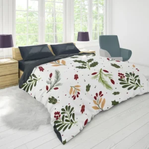 Rowan Berry Holly berry Leaves Pattern Duvet Cover 1