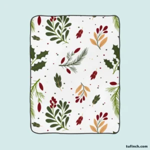 Rowan Berry Holly berry Leaves Pattern Fleece Blanket 1