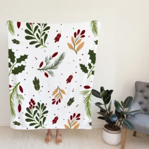 Rowan Berry Holly berry Leaves Pattern Fleece Blanket