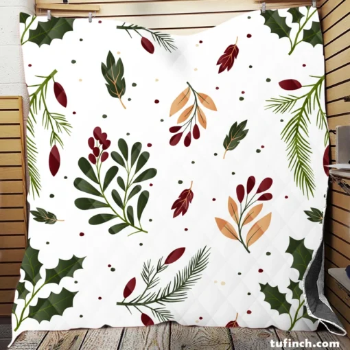 Rowan Berry Holly berry Leaves Pattern Quilt Blanket