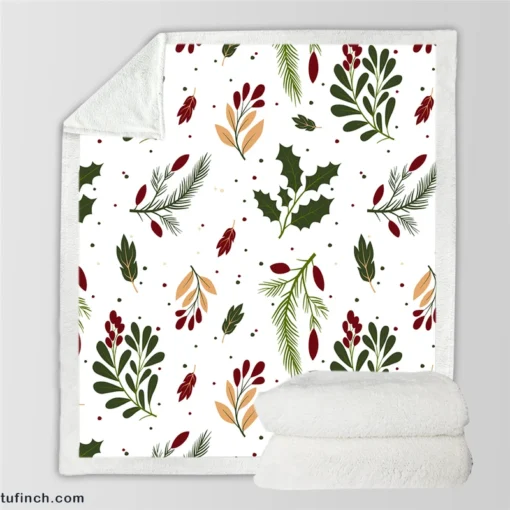 Rowan Berry Holly berry Leaves Pattern Sherpa Fleece Blanket