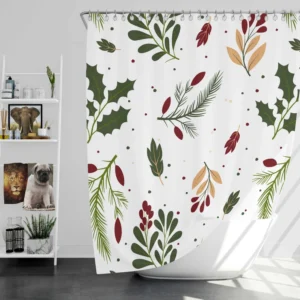 Rowan Berry Holly berry Leaves Pattern Shower Curtain