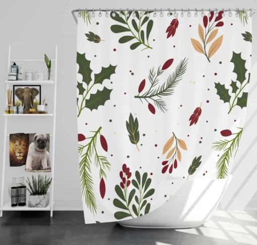 Rowan Berry Holly berry Leaves Pattern Shower Curtain