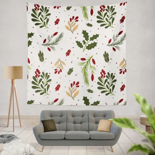 Rowan Berry Holly berry Leaves Pattern Wall Tapestry