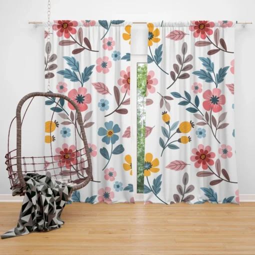 Royal Flowers Pink Colorful Pattern Curtain