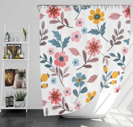 Royal Flowers Pink Colorful Pattern Shower Curtain