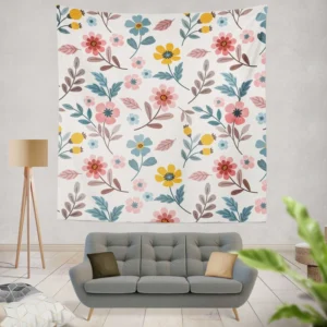 Royal Flowers Pink Colorful Pattern Wall Tapestry