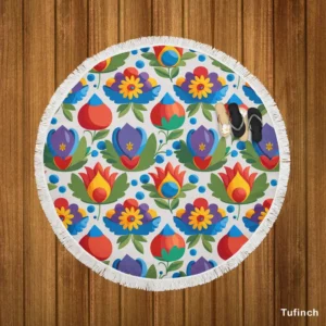 Russian Floral Design Round Beach Towel