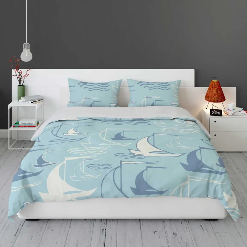 Sailboat Sea Wave Nautical Pattern Bedding Set 1