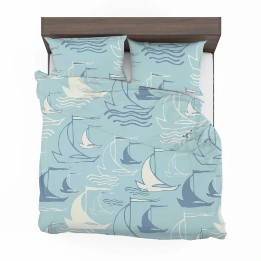 Sailboat Sea Wave Nautical Pattern Bedding Set 2