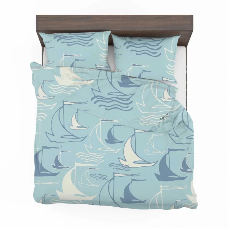 Sailboat Sea Wave Nautical Pattern Bedding Set 2