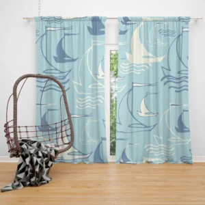 Sailboat Sea Wave Nautical Pattern Curtain