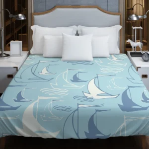 Sailboat Sea Wave Nautical Pattern Duvet Cover