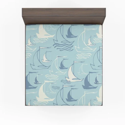 Sailboat Sea Wave Nautical Pattern Fitted Sheet