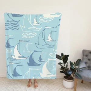 Sailboat Sea Wave Nautical Pattern Fleece Blanket