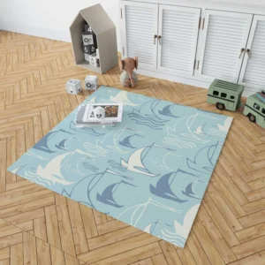 Sailboat Sea Wave Nautical Pattern Rug 1