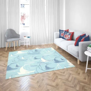 Sailboat Sea Wave Nautical Pattern Rug 2