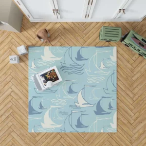 Sailboat Sea Wave Nautical Pattern Rug