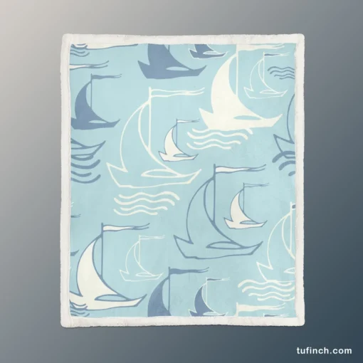 Sailboat Sea Wave Nautical Pattern Sherpa Fleece Blanket 1