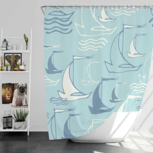 Sailboat Sea Wave Nautical Pattern Shower Curtain