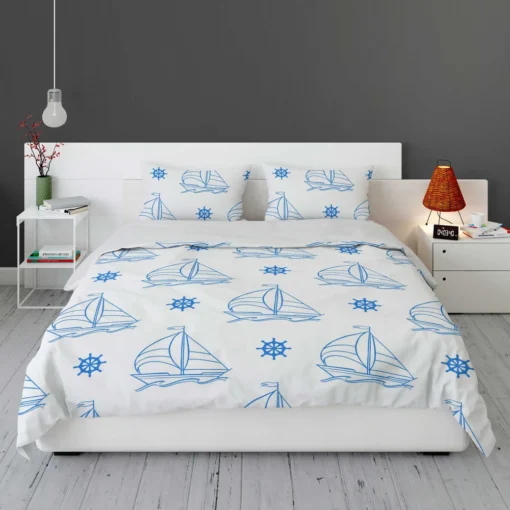 Sailing Boat Blue Wheel Bedding Set 1