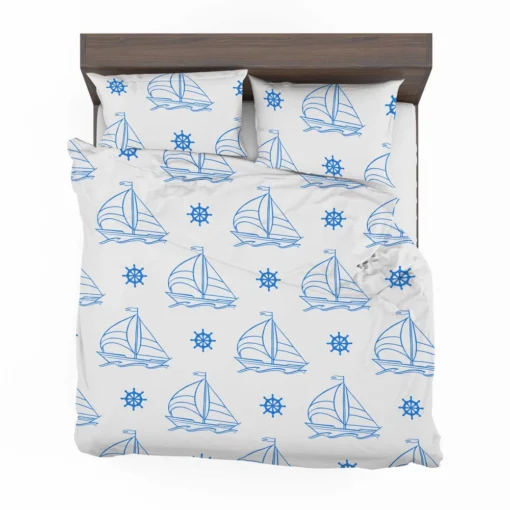 Sailing Boat Blue Wheel Bedding Set 2