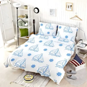 Sailing Boat Blue Wheel Bedding Set