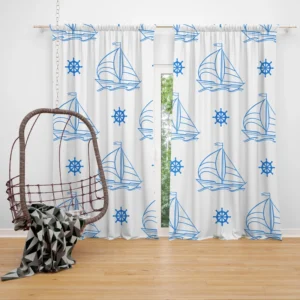 Sailing Boat Blue Wheel Curtain