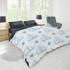 Sailing Boat Blue Wheel Duvet Cover 1