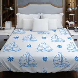 Sailing Boat Blue Wheel Duvet Cover