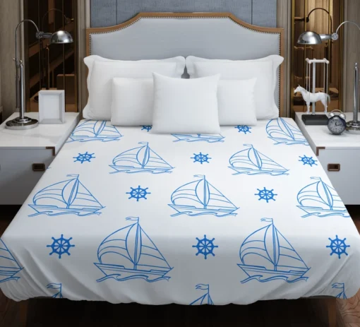 Sailing Boat Blue Wheel Duvet Cover