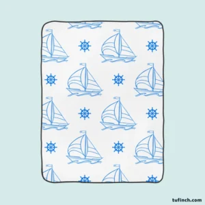 Sailing Boat Blue Wheel Fleece Blanket 1