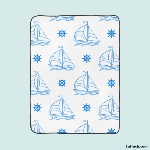 Sailing Boat Blue Wheel Fleece Blanket 1