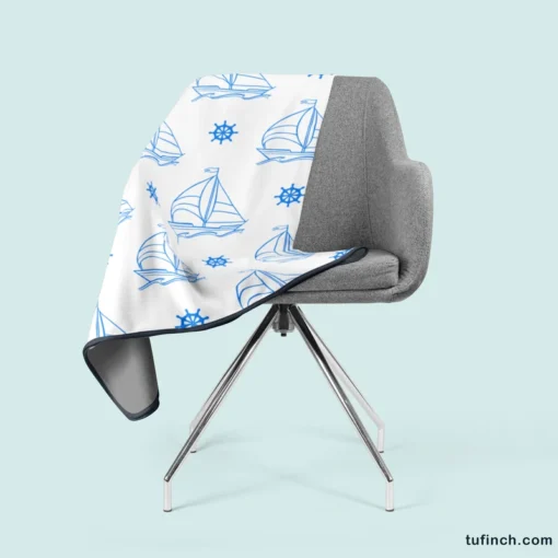 Sailing Boat Blue Wheel Fleece Blanket 2