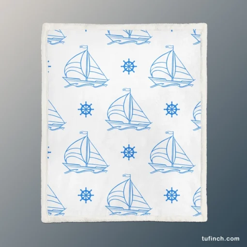 Sailing Boat Blue Wheel Sherpa Fleece Blanket 1