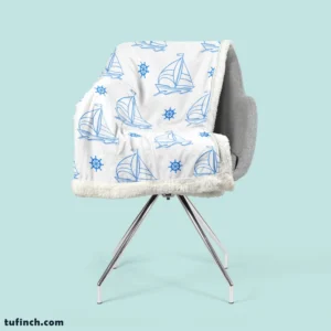 Sailing Boat Blue Wheel Sherpa Fleece Blanket 2