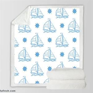 Sailing Boat Blue Wheel Sherpa Fleece Blanket