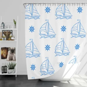 Sailing Boat Blue Wheel Shower Curtain