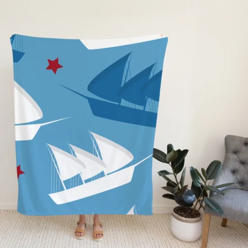 Sailing Tale Ship Pattern Fleece Blanket