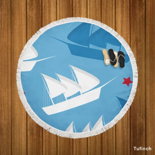 Sailing Tale Ship Pattern Round Beach Towel