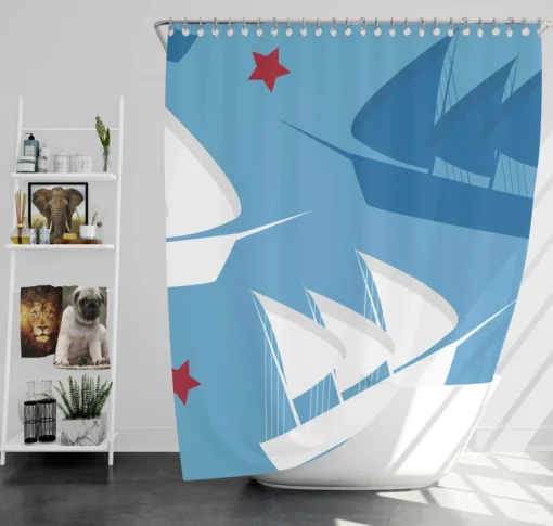 Sailing Tale Ship Pattern Shower Curtain